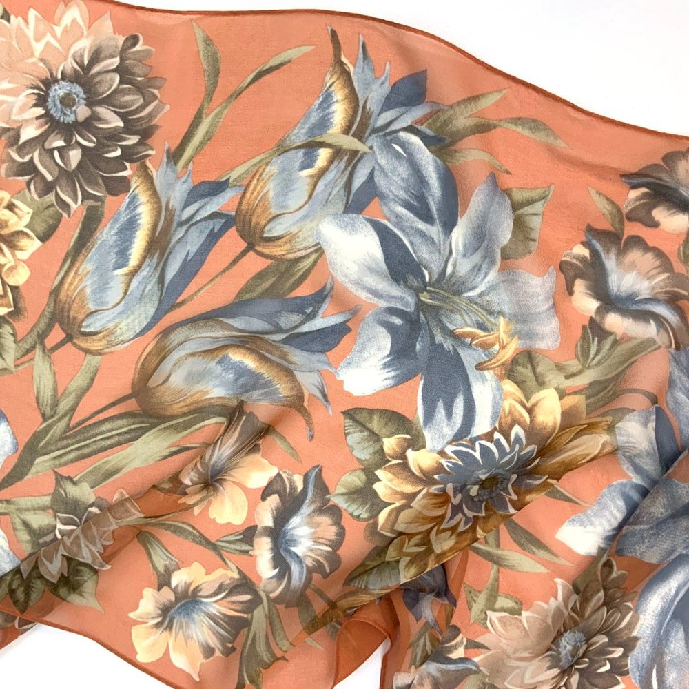 ECHO Silk Chiffon Floral Oblong Scarf Fall Colors - Picture 3 of 16